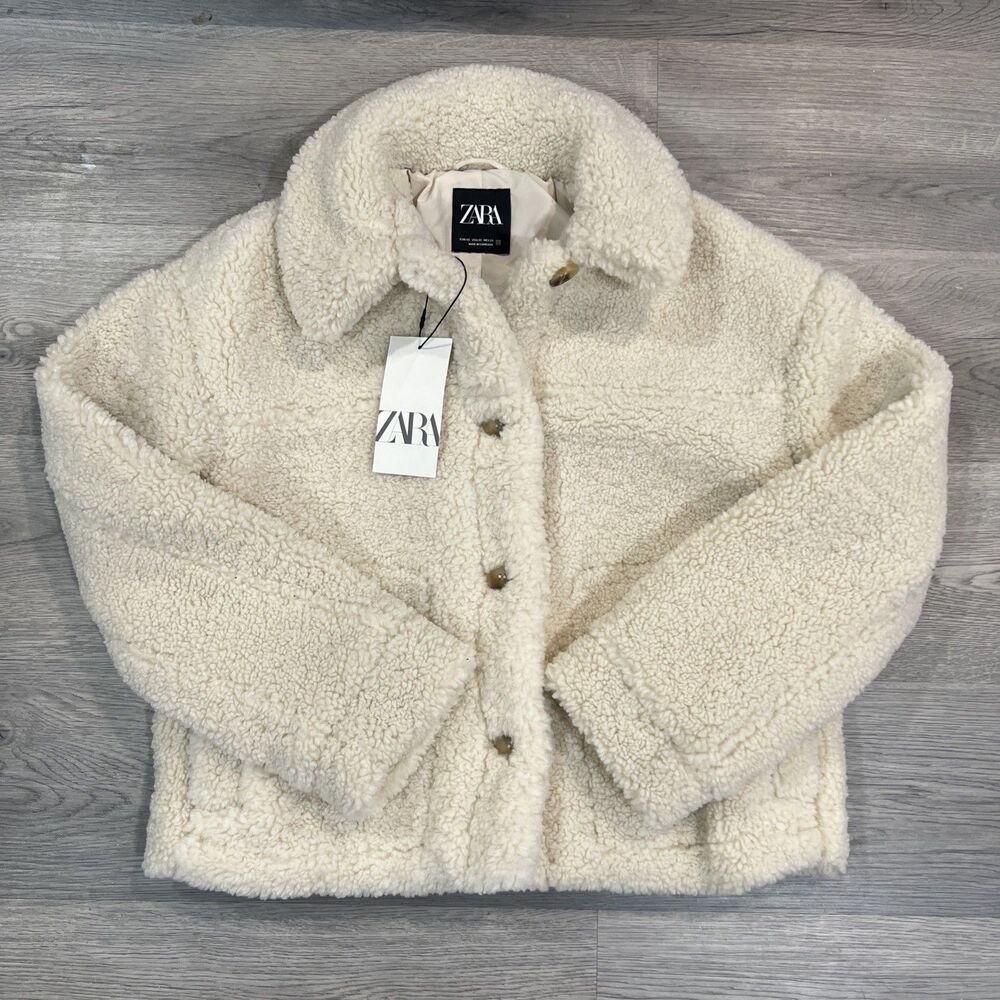 NWT ZARA Faux Shearling Teddy Fleece Collared Jacket Size XS